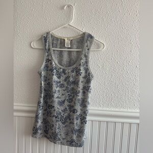 👚 Floral Gray & Navy Blue Pajama Tank Top